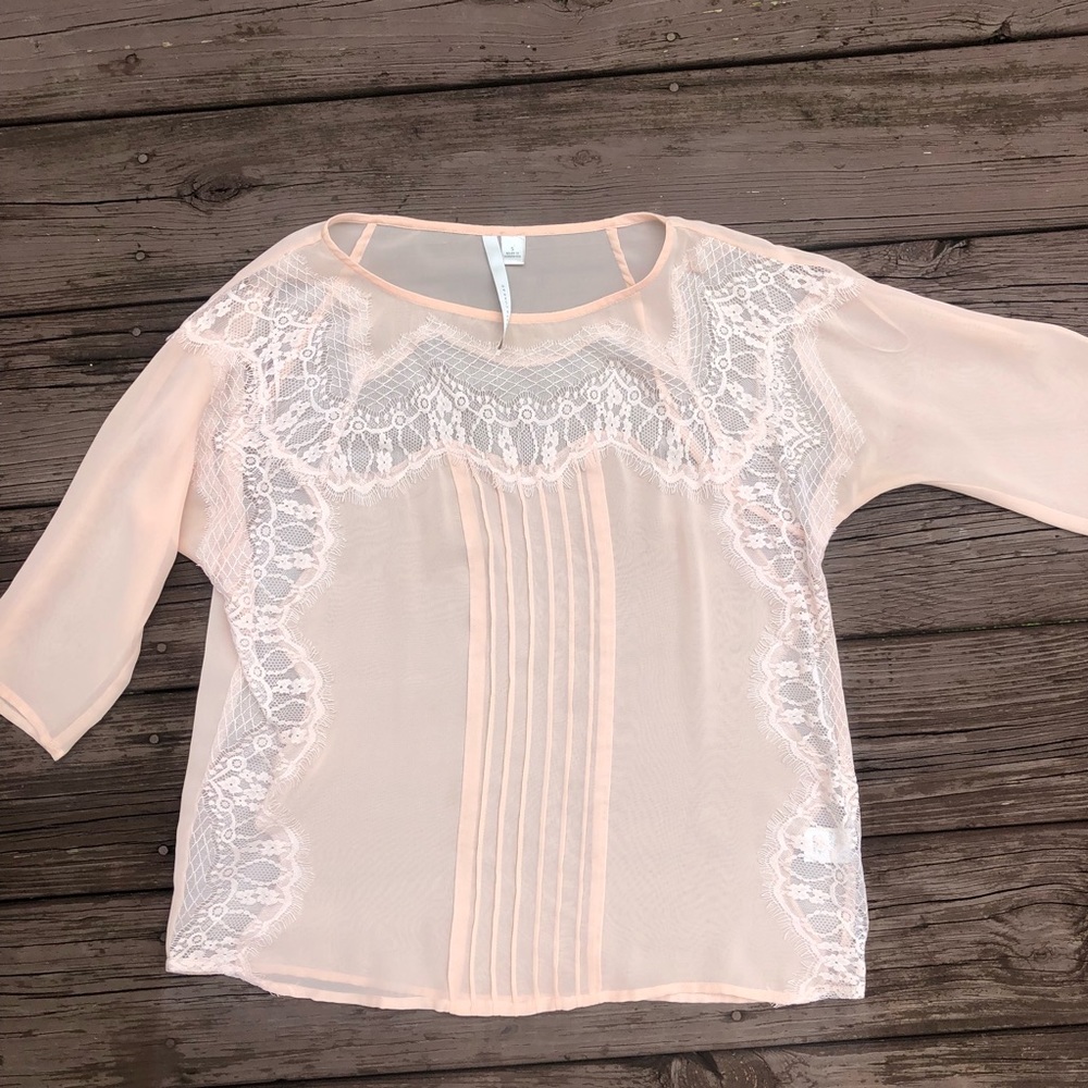 blush sheer blouse with lace